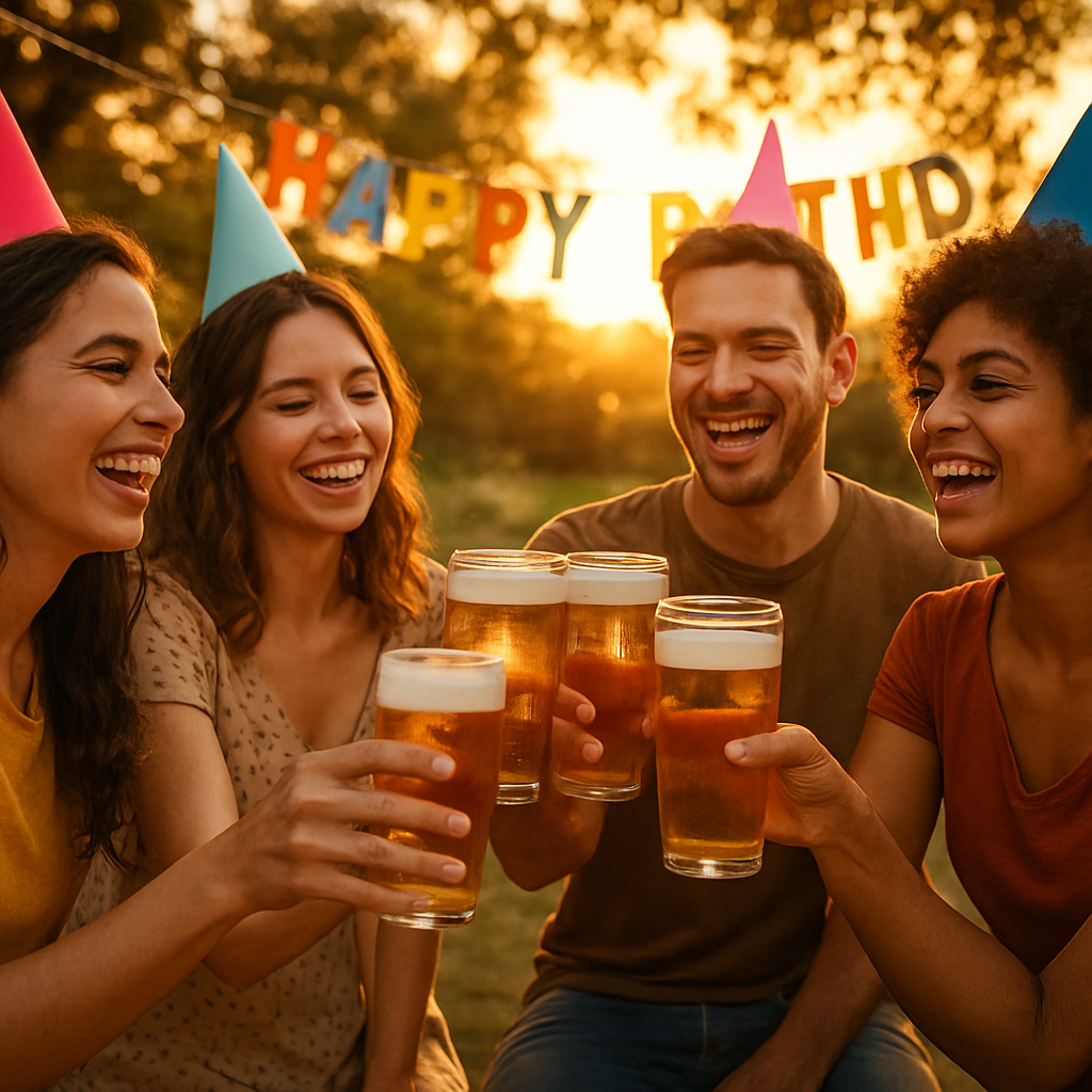 Amigos brindando em uma festa de aniversário